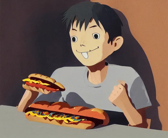 Image similar to a wooden sculpture of billy corgan eating a hotdog, digital art by studio ghibli and greg rutkowski, beautiful, cute, hyperrealism artstyle, amazing lighting