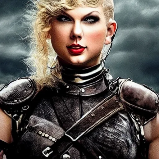 Prompt: promo photo of bald taylor swift staring as furioso in mad max remake