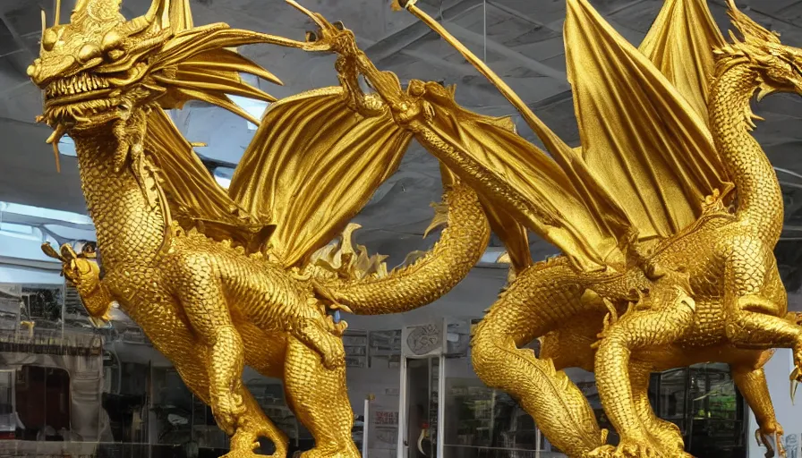 Prompt: golden statue of a dragon