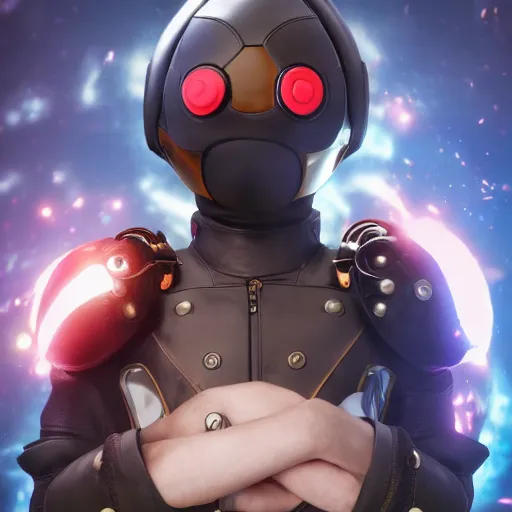 Image similar to an epic anime of a energy man, leather jacket, leather gloves, megaman helmet, ghibli, unreal 5, octane render, rpg portrait, dynamic lighting, epic, epic anime, 2 d