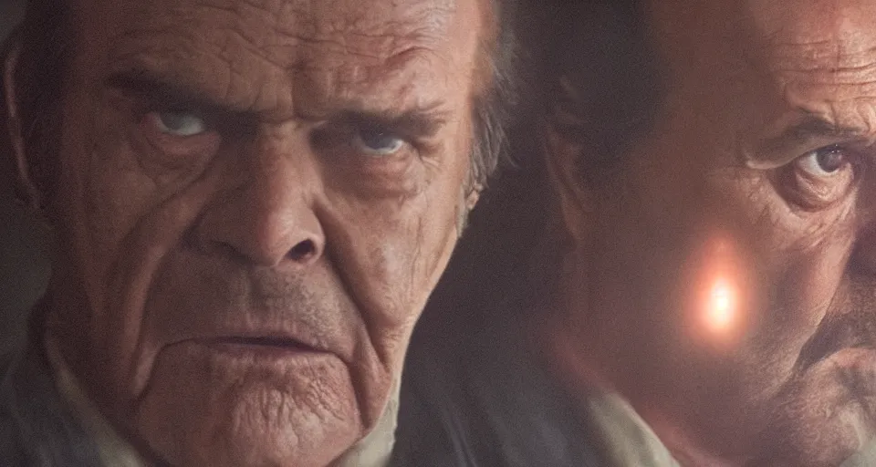 Image similar to Jack Nicholson in Blade Runner 2049, cinematic film still