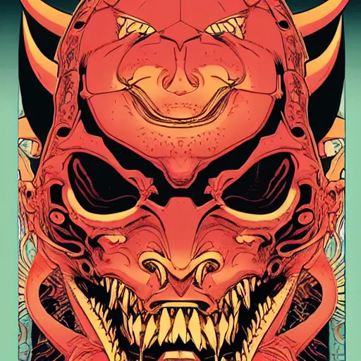 Prompt: demon samurai mask on hell by feng zhu and loish and laurie greasley, victo ngai, andreas rocha, john harris