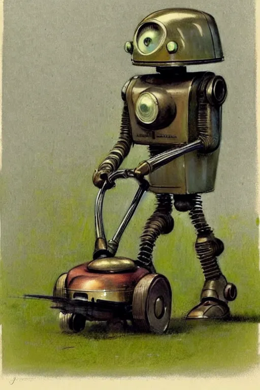 Image similar to ( ( ( ( ( 1 9 5 0 s retro future android robot lawnmower. muted colors., ) ) ) ) ) by jean - baptiste monge,!!!!!!!!!!!!!!!!!!!!!!!!!