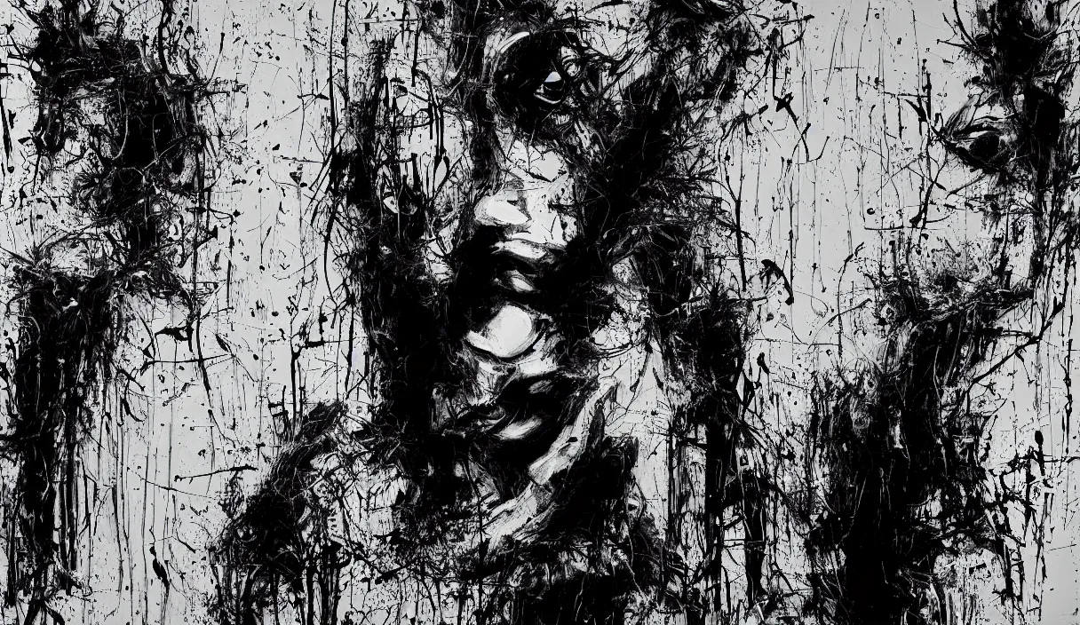 Prompt: abstract expressionism black and white artwork black lines 3 d sculpture painting highly detailed high quality by jackson pollock by russ mills 8 k