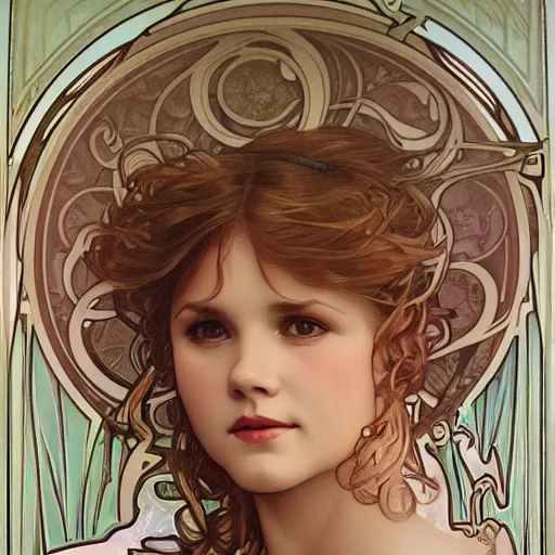 Image similar to beautiful lifelike award winning pencil illustration of linda blair trending on art station alphonse mucha cinematic atmospheric