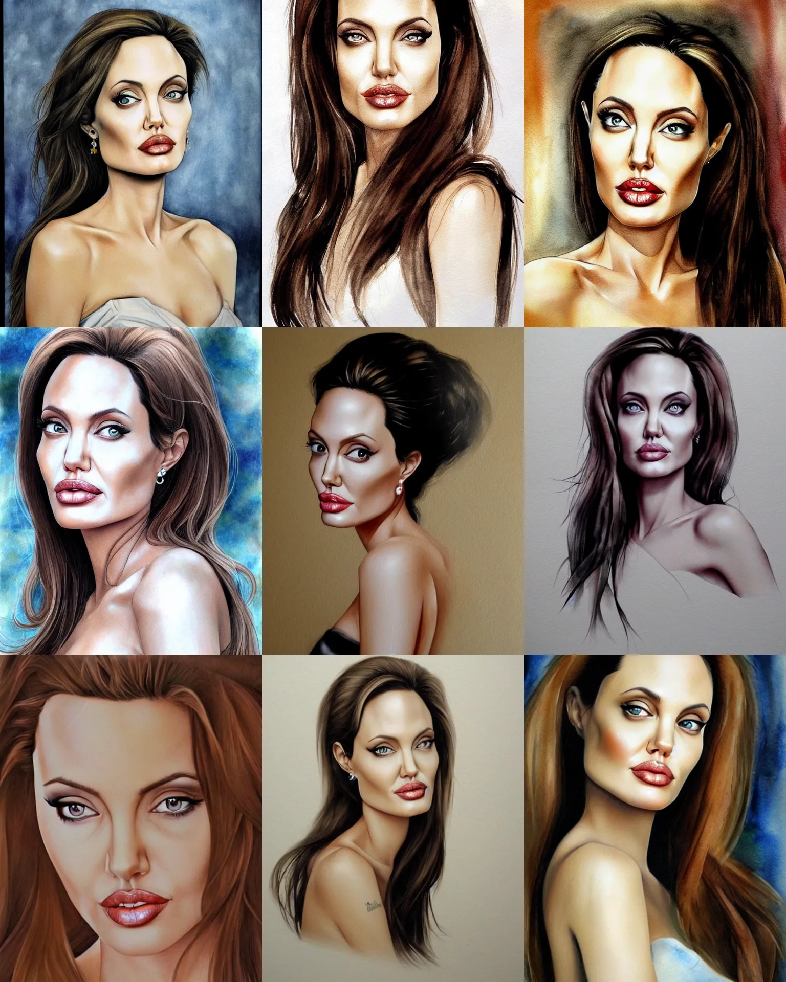 Prompt: Portrait of a Beautiful angelina jolie, Chinese watercolor style, Detailed