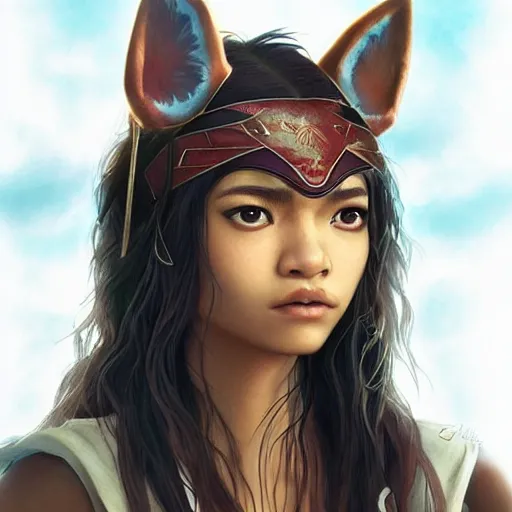 Image similar to “Zendaya, Mononoke-hime, fantasy, photorealistic, concept Art, ultra detailed portrait, 4k resolution”