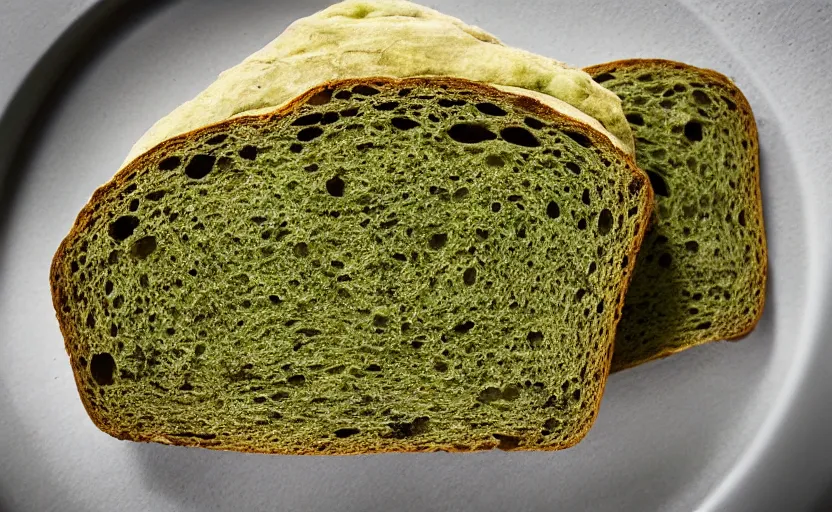 Prompt: green moldy bread, product photography