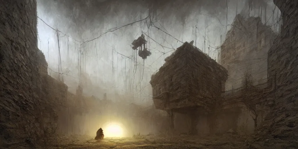 Image similar to a monster crawling out from the basement, Les Edwards, Zdzislaw Beksinski, Carl Gustav Carus, John Harris, Michal Karcz, Zhang Kechun, Mikko Lagerstedt, Scott Listfield, Steven Outram, Jessica Rossier