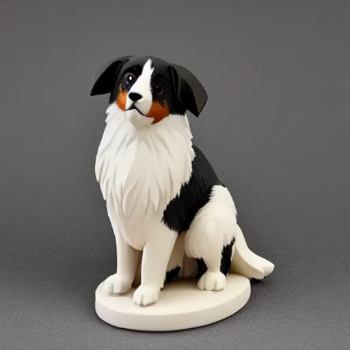 Image similar to australian shepherd anime figurine, soft studio light