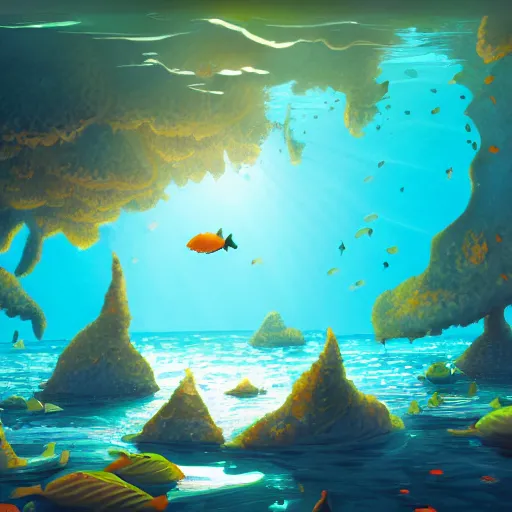 Prompt: a detailed illustration a idyllic underwater ocean scene by Alex Hirsch, trending on artstation, cgsociety, deviantart
