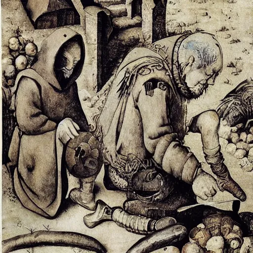 Image similar to of mediaeval man weeping concept art high detailed pieter bruegel