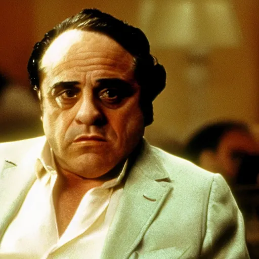 Image similar to movie still of danny devito as don corleone in the godfather