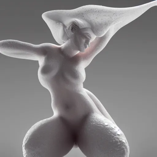 Image similar to 3 d fluid simulation render, octane render, xparticles, white colors, female bodies, female body covered in white blanket, white carved abstract sculpture, amethyst mineral quartz, swirly curls, abstract white fluid, golden edges and fractals