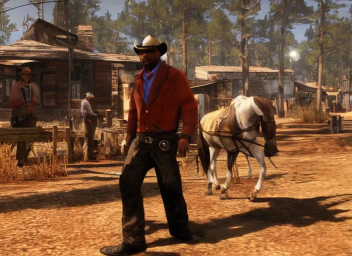 Image similar to still of stephen a. smith from espn's first take as a cowboy in red dead redemption, playstation 3, ps 3