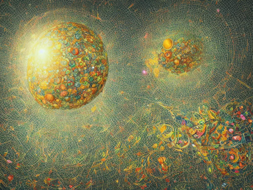 Image similar to 3 d render, sunlight study, the universe is a spheroid region 7 0 5 meters in diameter, art nouveau, by maria sibylla merian and ( ( ( ( ( lisa frank ) ) ) ) ), 8 k, sharp focus, octane render