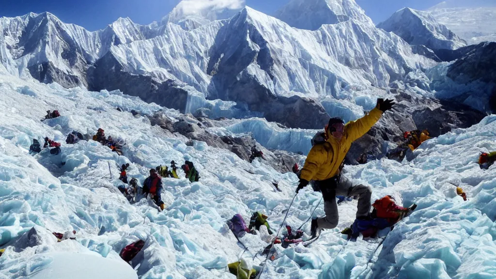 Prompt: cooper's hill cheese rolling down mt. everest, imax