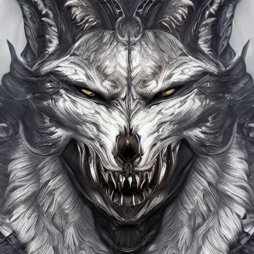 Image similar to Very very very very highly detailed epic photo of face with werewolf venetian mask, intricate, dystopian, sci-fi, extremely detailed, digital painting, artstation, concept art, smooth, sharp focus, illustration, intimidating lighting, incredible art by Artgerm and Vincent di Fate