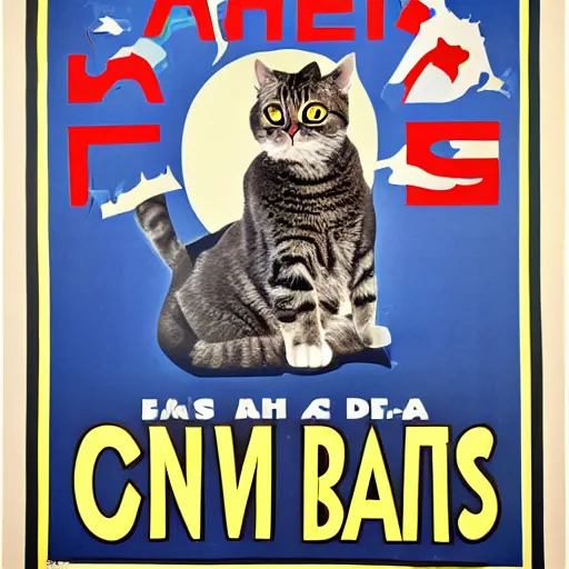 Prompt: propaganda poster with a cat as the centerpiece