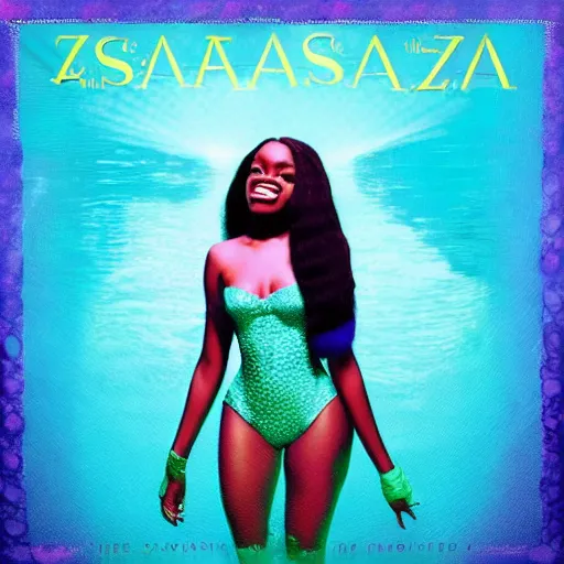 Image similar to azealia banks fantasea ii : the second wave album cover, seapunk 2. 0, yemaya, madre agua, rapunzel mermaid hair