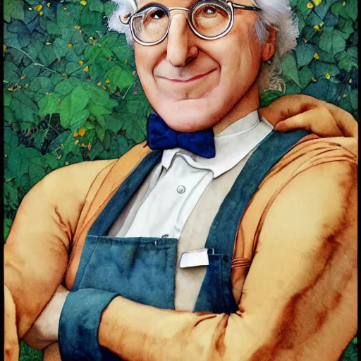 Prompt: realistic portrait of larry david in a pizza costume, detailed art by maxfield parrish and jessie willcox smith, illustration style, watercolor