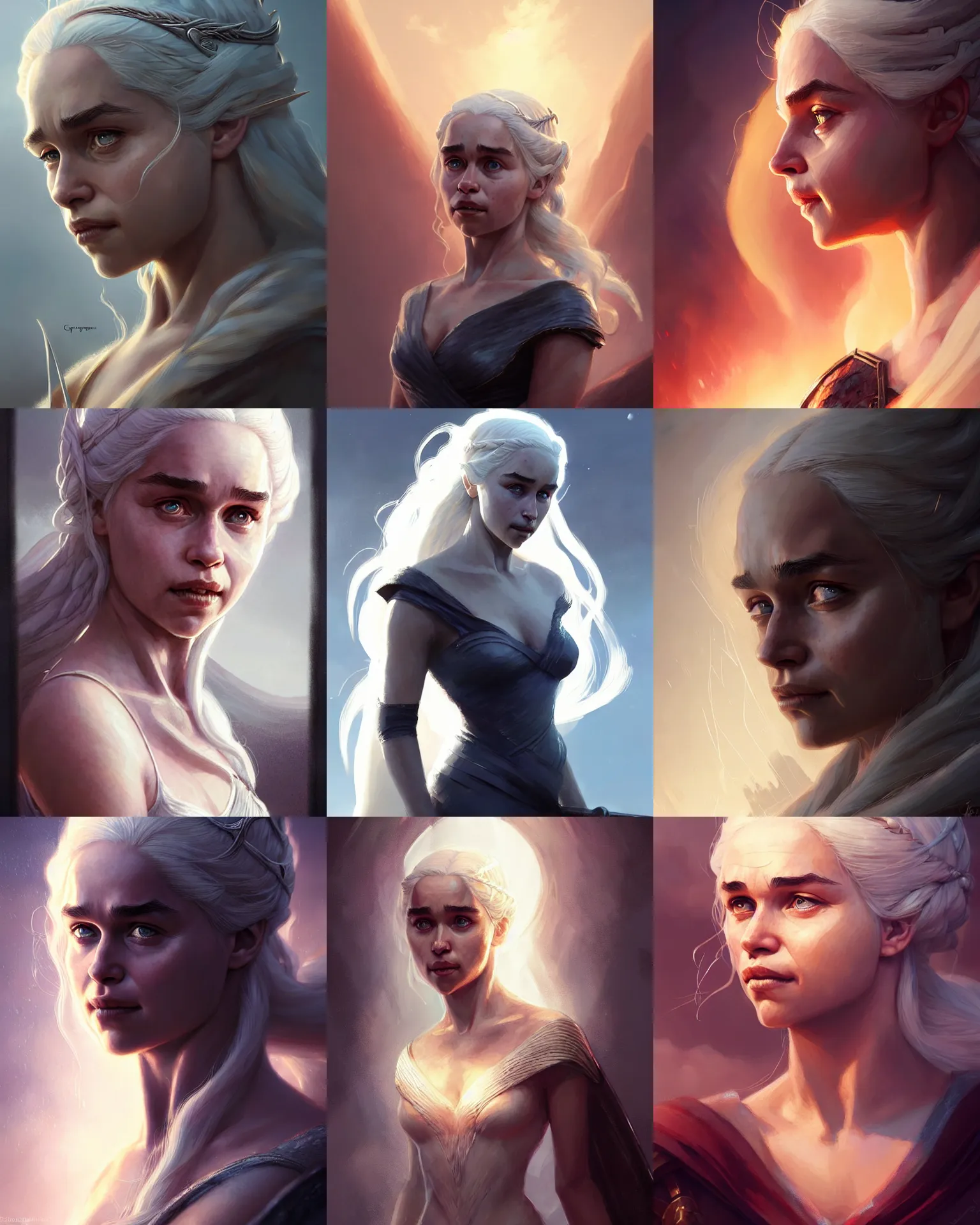 Prompt: Daenerys Targaryen, medium shot close up, details, sharp focus, illustration, by Jordan Grimmer and greg rutkowski, Trending artstation, pixiv, digital Art