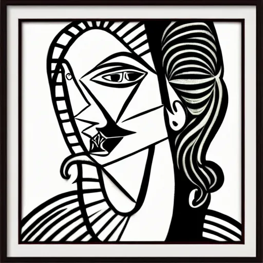 Prompt: picasso curved lineart portraits, intersected shapes, cubism, boho neutral colors, framed