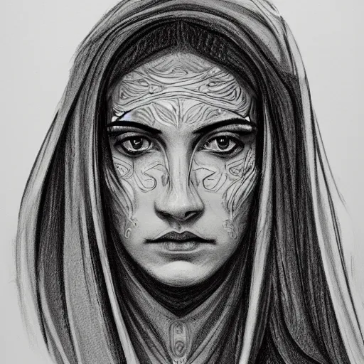 Prompt: a sketch of a greek woman oracle, high contrast, 8 k, beautiful, award winning, extremely detailed, clean lines, in the style of marco mazzoni