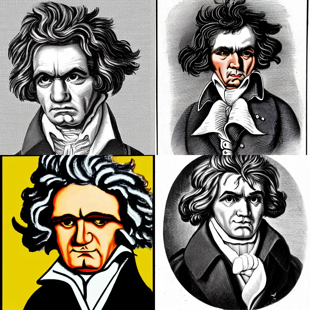 Prompt: cartoon drawing of Beethoven