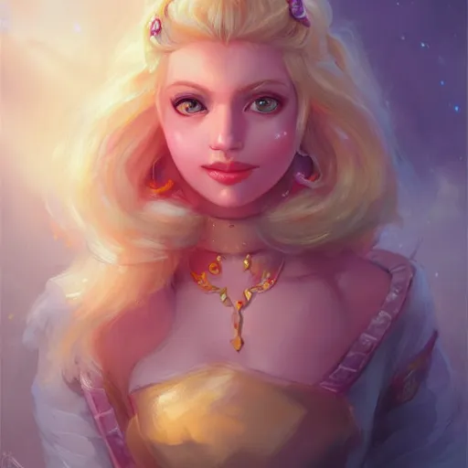 Image similar to cute princess peach as realistic blond human character art portrait, matte fantasy painting, deviantart artstation, by jason felix by steve argyle by tyler jacobson by peter mohrbacher, cinema c 9. 0