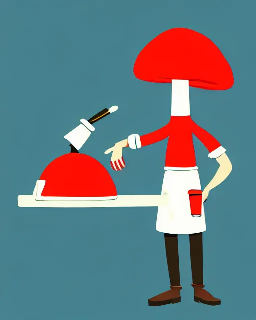 Image similar to an anthropomorphic mushroom chef cooking a meal, fantasy cartoon illustration, bold colors, simple shapes, trending on artstation