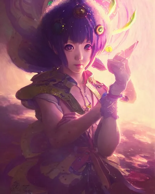 Image similar to mirei kiritani as anime girl, mushroom kingdom, fantasy character portrait, concept art, sorceress, magical aura, bright, interesting angle, intricate details, highly detailed by greg rutkowski, gaston bussiere, simon bisley