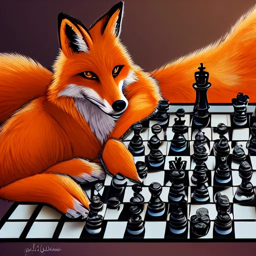 Prompt: An anthro fox playing chess, facing the viewer, trending on FurAffinity, energetic, dynamic, digital art, highly detailed, FurAffinity, anthro, furry, anthro, high quality, digital fantasy art, FurAffinity, favorite, character art