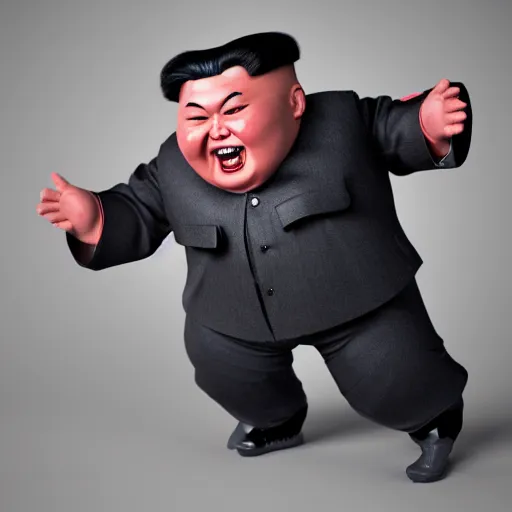 Image similar to kim jong un doll being chased by screaming chucky doll octane render