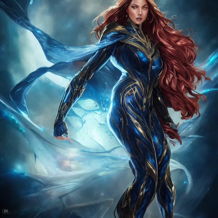 Prompt: beautiful cinematic fantasy poster, a beautiful woman in a superhero suit with a dramatic pose, beautiful glowing galaxy eyes, wideshot ultrawide angle epic scale, hybrid from The Elden Ring and art direction by Darius Zawadzki ;by artgerm; wayne reynolds art station; cinematic quality character render; low angle; ultra high quality model; production quality cinema model;