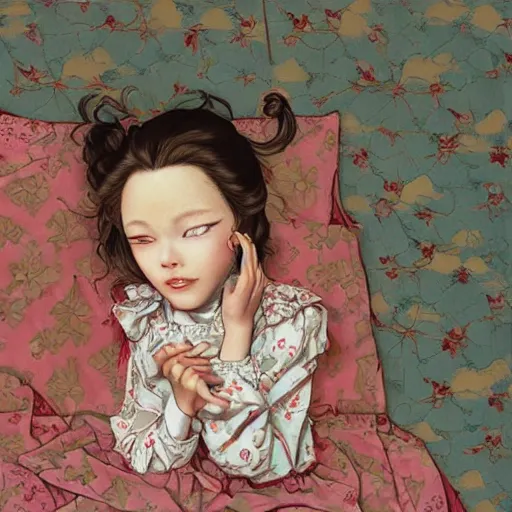 Image similar to little girl in pajama sleeping. digital artwork by ayami kojima, inspired by pixar movies and balthus, highly detailed, realistic