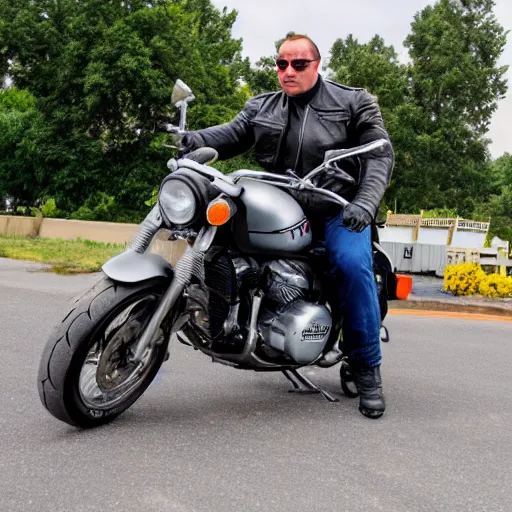 Image similar to boerboel as a motorcycle biker in front of wafflehouse