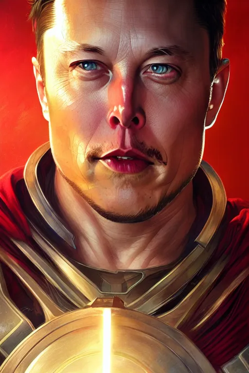 Image similar to elon musk as thor, realistic portrait, symmetrical, highly detailed, digital painting, artstation, concept art, smooth, sharp focus, illustration, cinematic lighting, art by artgerm and greg rutkowski and alphonse mucha