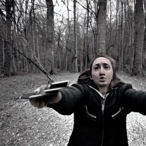 Image similar to Terrifying selfie, film The Blair Witch Project