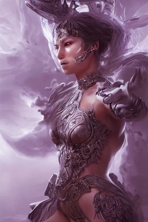 Prompt: Ethereal female warrior, intricate detail, ornate, conceptual art, soft light, dynamic, art by artgerm