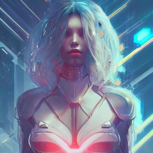 Prompt: beautiful, young woman, cybernetic, cyberpunk, detailed gorgeous face, flowing hair, vaporwave aesthetic, synthwave , digital painting, artstation, concept art, smooth, sharp focus, illustration, art by artgerm and greg rutkowski and alphonse mucha