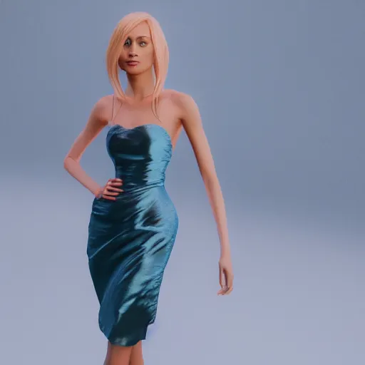 Prompt: lady with blonde hair in a satin dress, unreal engine, octane render, realistic