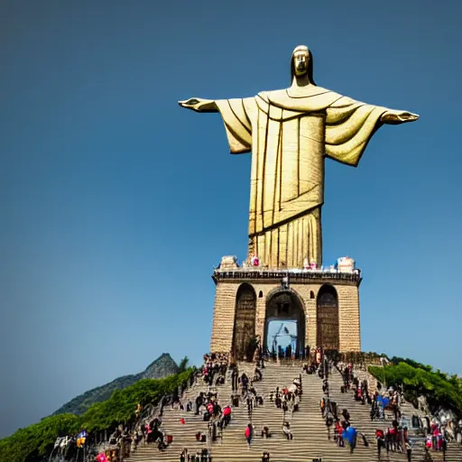 Image similar to high quality portrait of a monkey in front of Christ The Redeemer, studio photograph, photograph, realistic photo, 8k photo, 4k photo, stock photo, high resolution, cinematic shot, high detail