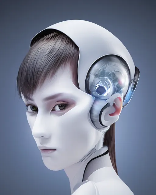 Prompt: 3 / 4 portrait photo of aroused female dancer as a cyberpunk mecha humanoid robotic head shoulder parts with straight bright led lights, inside white room, ultra - realistic and detailed, 8 k