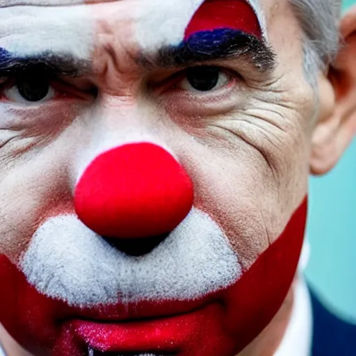 Image similar to Jerome Powell with colorful clown makeup all over his face