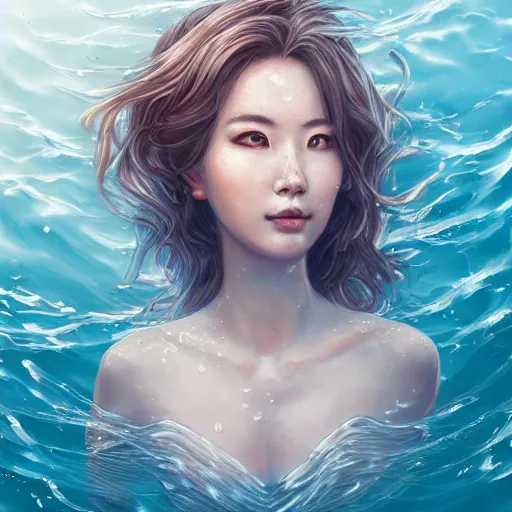 Prompt: Portrait of a woman swimming in the ocean by Rossdraws, highly detailed, ultra detailed, ultra realistic, trending on artstation