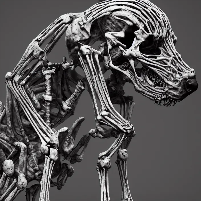 Image similar to doberman, skeleton. intricate abstract. intricate artwork. by Tooth Wu, wlop, beeple, dan mumford. octane render, trending on artstation, greg rutkowski, very coherent symmetrical artwork. cinematic, hyper realism, high detail, octane render, 8k, iridescent accents, deep blacks