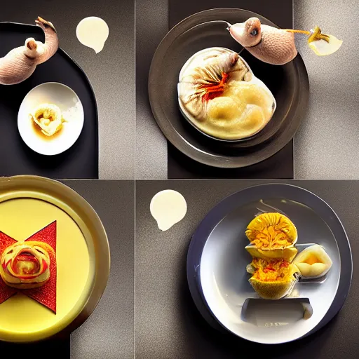 Image similar to a meal of rather weird and slightly disgusting, but also futuristic designer food, food photography