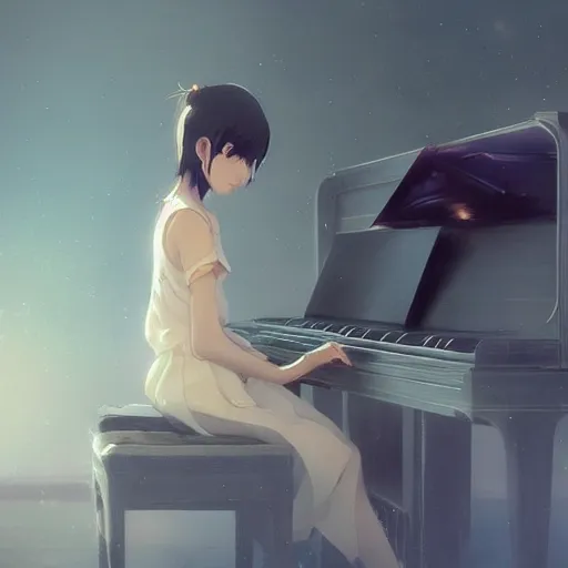 Image similar to anime girl Playing the Piano instrument , digital Art, Greg rutkowski, Trending cinematographic artstation