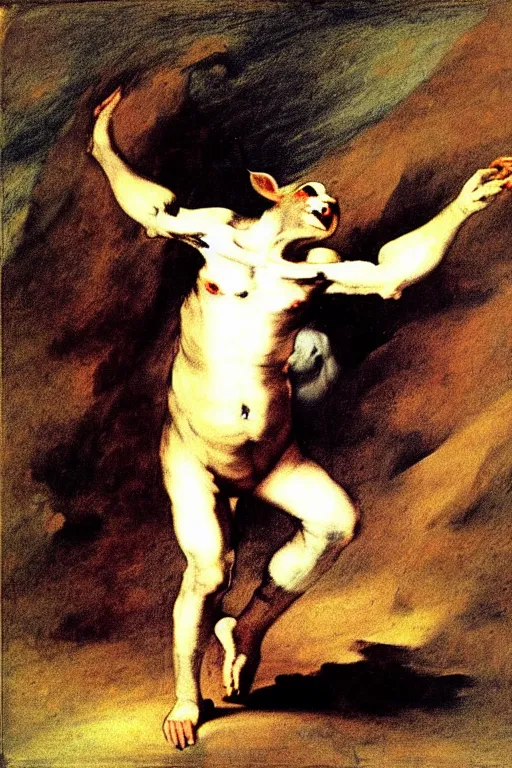 Prompt: dance of the goat man by francisco de goya